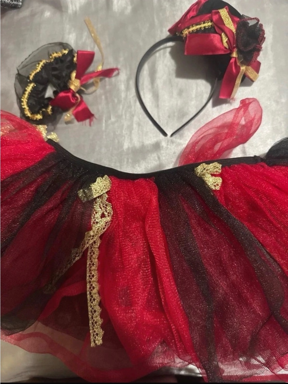 Women pirate Red and Black Tulle Costume Set with Gold Trim